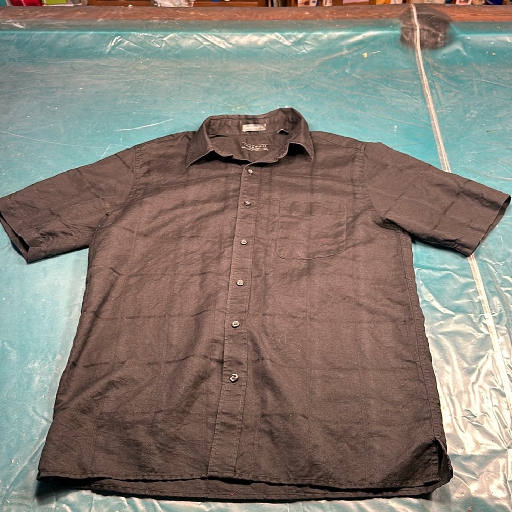 Lyle & Scott Linen/Cotten Black Short Sleeve Button Down Shirt